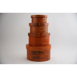 Nesting Shaker Boxes Set of 4 Brown Wood Oval Swallowtail Excellent